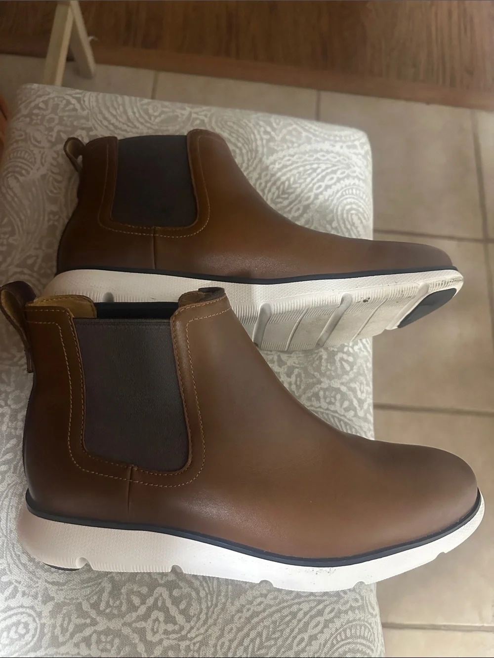 Cole Haan Brown Leather Chelsea Sneaker Boots Zero Grand with White Sole